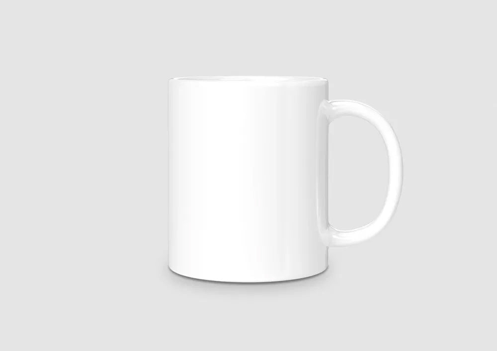 White 11oz ceramic mug with glossy finish on a neutral background