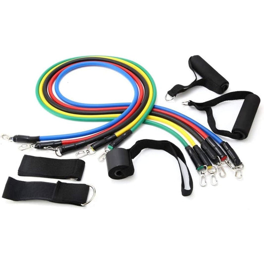 Workout resistance bands set with foam handles, ankle straps, and door anchor