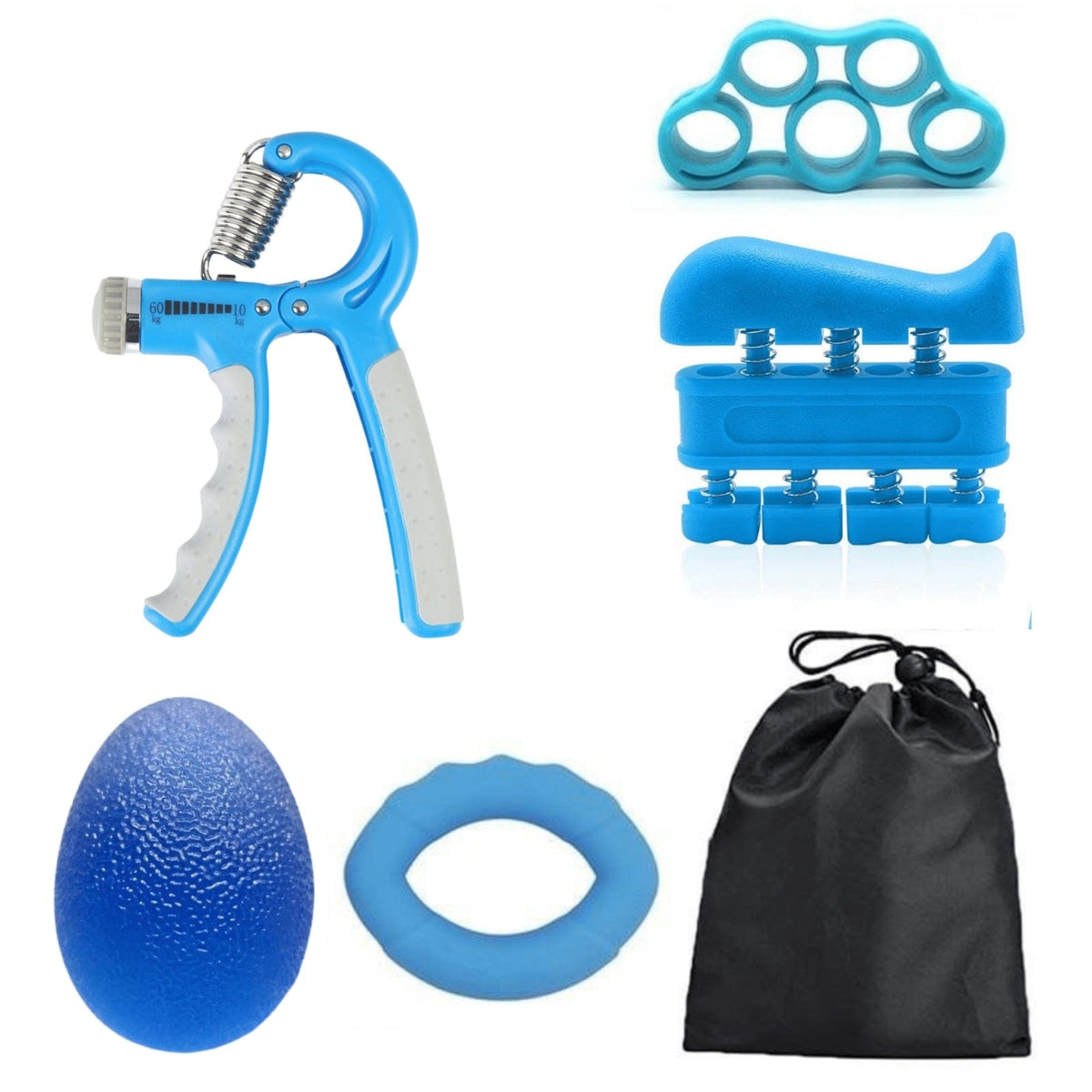 Grip Strength Transformation Kit with hand gripper, grip ring, gel egg, finger stretcher band and adjustable anti-slip grip strengthener